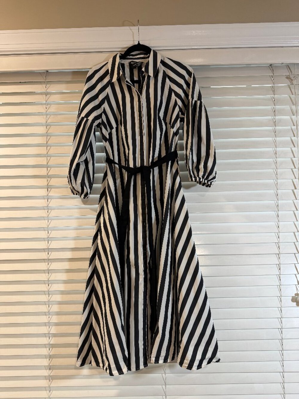 Kate Spade New York Black White Striped Cotton Shirt Dress Belted M